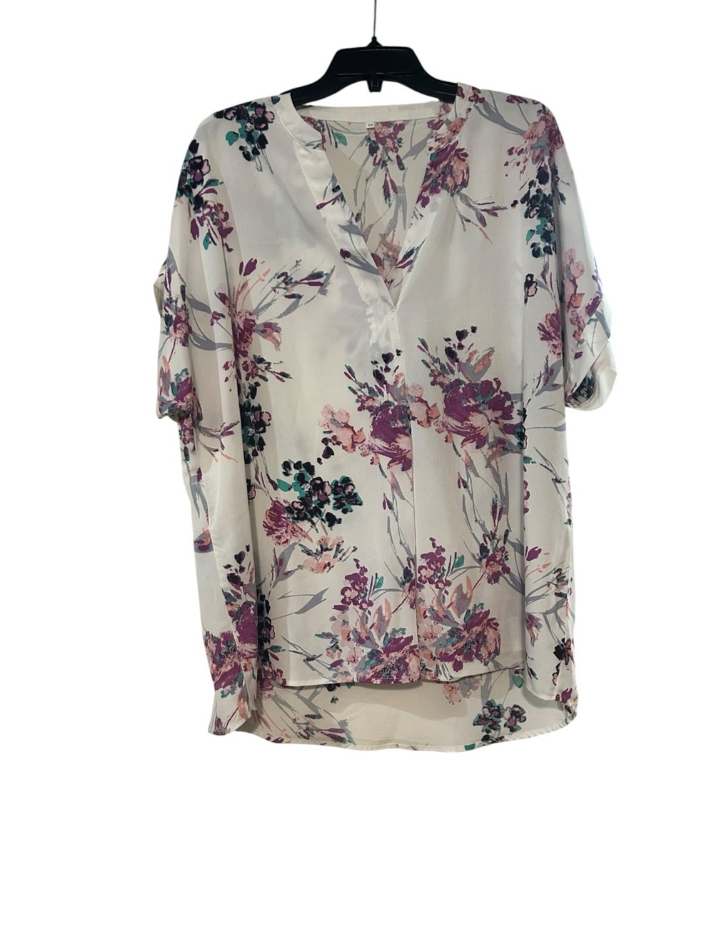 Women's Floral V-Neck Blouse - White/Purple